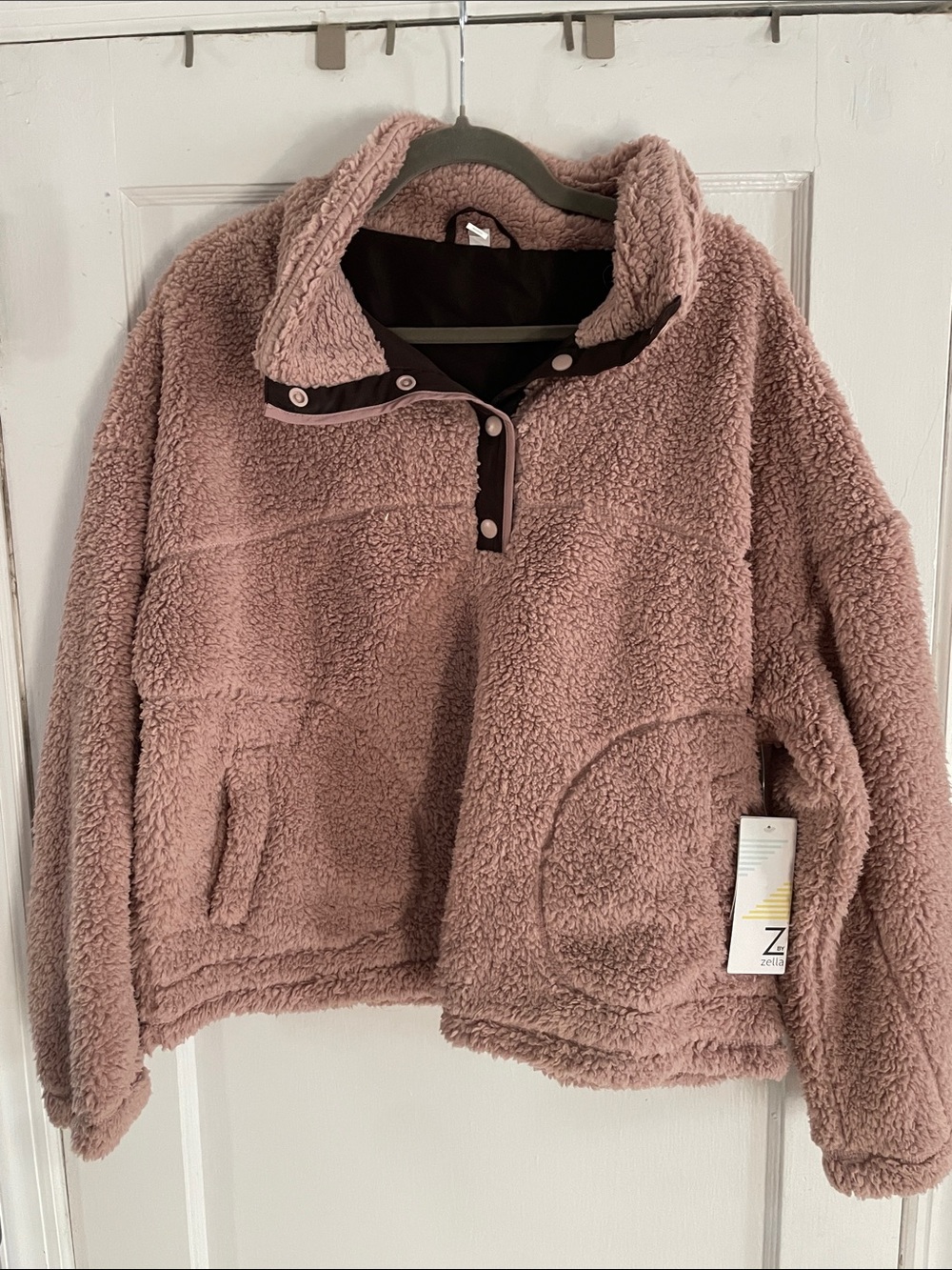 Zella Size Large NWT Women’s Plush Sherpa Pullover Sweater - Pink Fawn